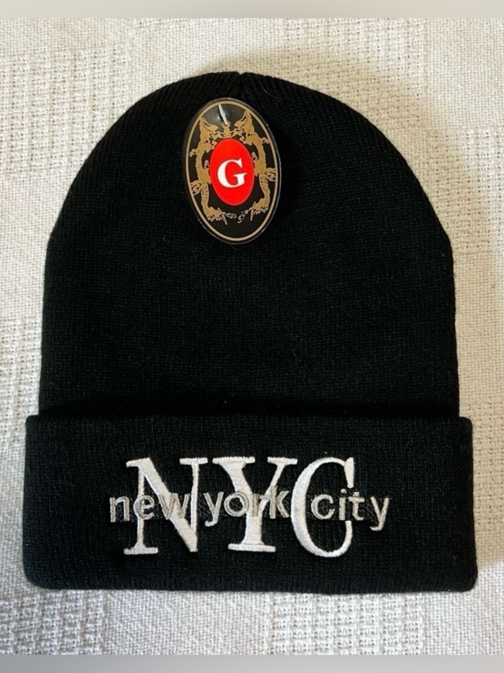 NYC Black Beanie with White Embroidered Logo